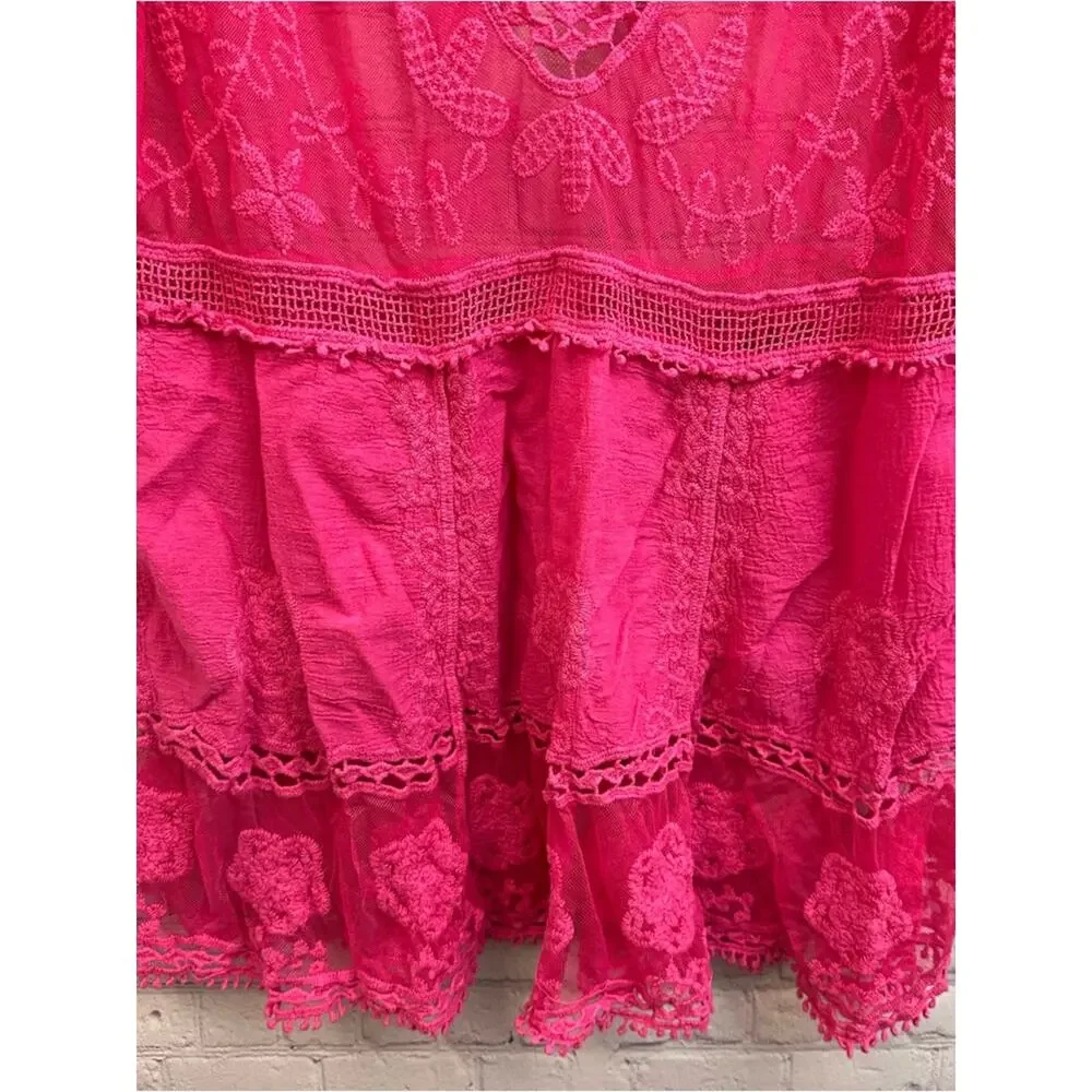 Women’s Sheer Lace V-Neck Swim Coverup Hot Pink Vacation Cruise One Size - Picture 3 of 9